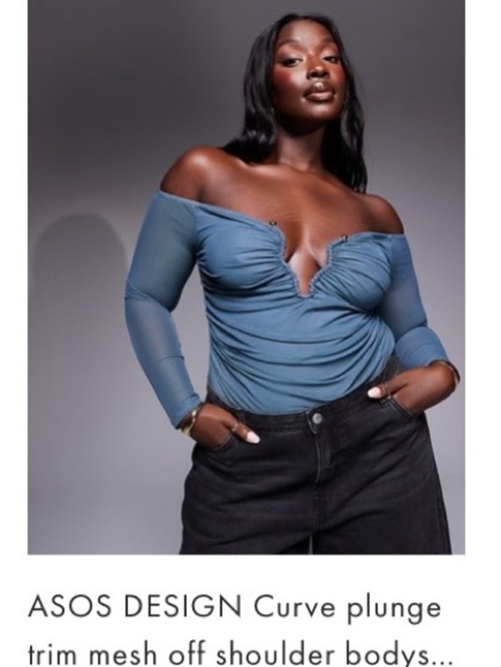 ASOS Curve Blue Off-Shoulder Plunge Mesh Bodysuit